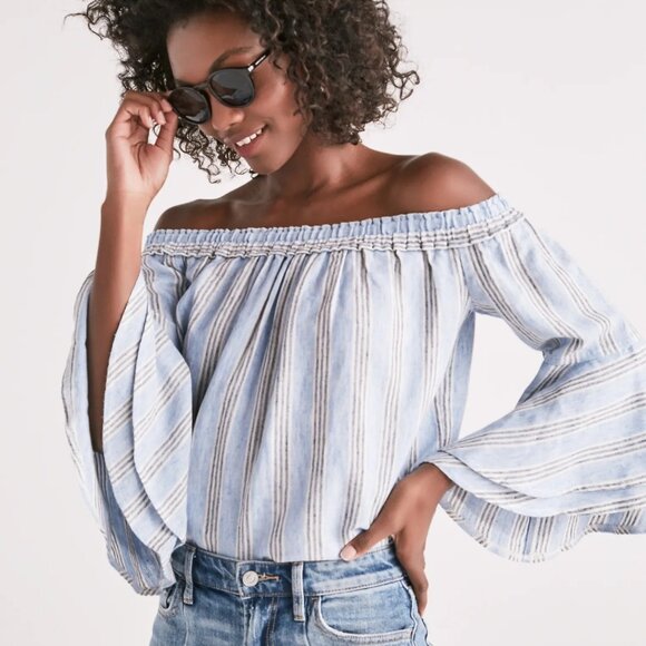 Lucky Brand Off Shoulder Stripe Top - Picture 1 of 3